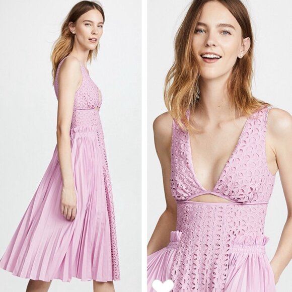 Self Portrait Broderie Anglaise and Pleated Panel Midi Dress